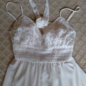 New ECOWISH white L sundress lace and tiered cotton spagetti strap tie back